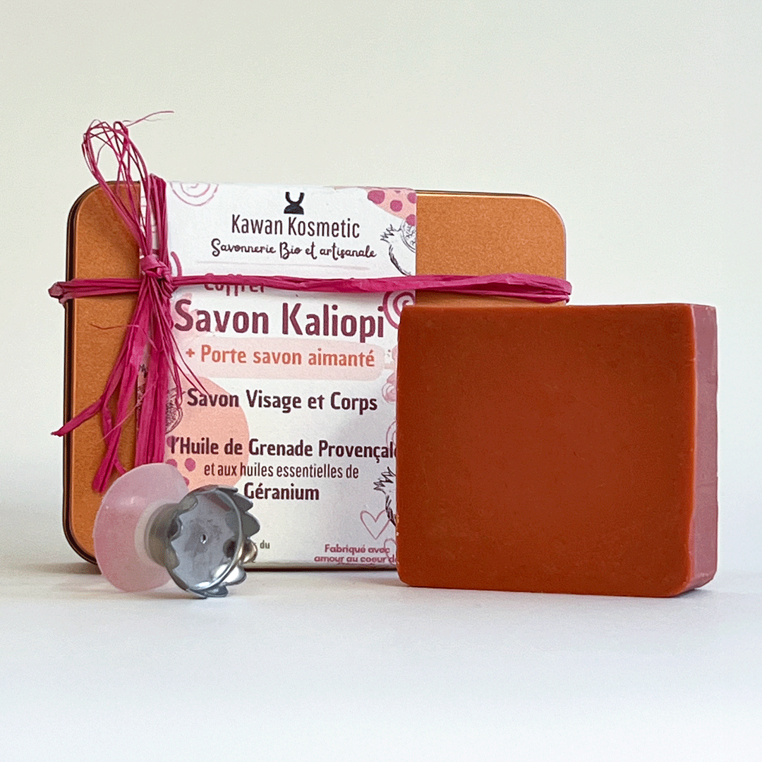 Visualisation du coffret savon Kaliopi grenade géranium