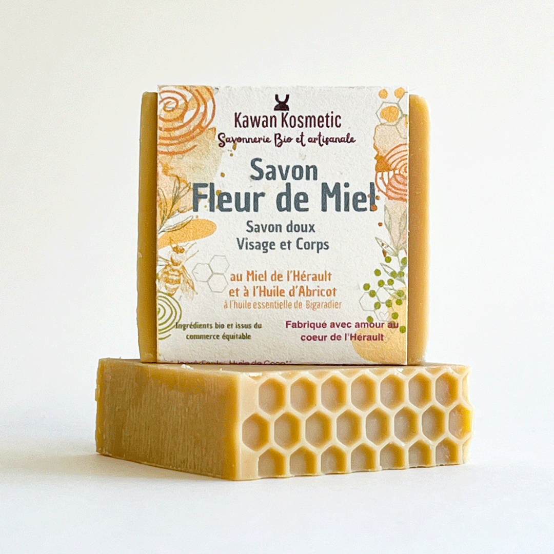 Savon fleur de miel, huile d'abricot, miel de l'Hérault